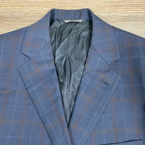 Barney’s New York Navy & Brown Plaid Sport Coat 40L